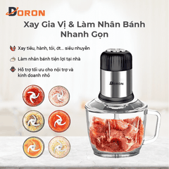 Máy xay thịt cối thủy tinh DORON_176, 800W dung tích 2l xay thịt cá, rau củ đa năng
