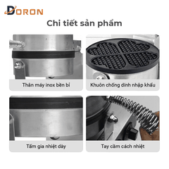 Máy làm bánh waffle công nghiệp đơn DORON_135, nướng bánh kẹp tàn ong khuôn trái tim
