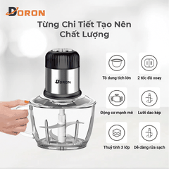 Máy xay thịt cối thủy tinh DORON_176, 800W dung tích 2l xay thịt cá, rau củ đa năng