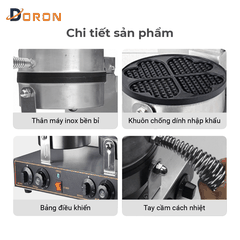 Máy làm bánh waffle công nghiệp đôi DORON_136, nướng bánh kẹp tàn ong khuôn trái tim