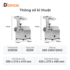 Máy đùn thịt công nghiệp DORON_172, 850W xay thịt đa năng nhồi xúc xích, lạp xưởng