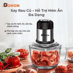 Máy xay thịt cối thủy tinh DORON_176, 800W dung tích 2l xay thịt cá, rau củ đa năng
