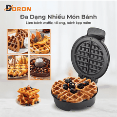 Máy làm bánh waffle bông lan đơn DORON_177, 1200W kiểm soát nhiệt độ chính xác, bánh thơm ngon