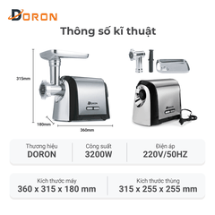 Máy đùn thịt DORON_171, 3200W xay thịt đa năng nhồi xúc xích, lạp xưởng