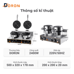 Máy làm bánh waffle công nghiệp đôi DORON_136, nướng bánh kẹp tàn ong khuôn trái tim