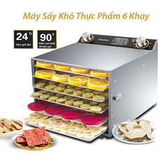 Máy sấy hoa quả sấy khô, sấy thực phẩm thịt trái cây 6 khay inox
