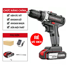 Máy vặn ốc vít, máy khoan pin động cơ lõi đồng, 2 cấp độ có đèn led chiếu sáng