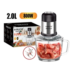 Máy xay thịt cối thủy tinh SOKANY 800W dung tích 2l xay thịt cá, rau củ đa năng