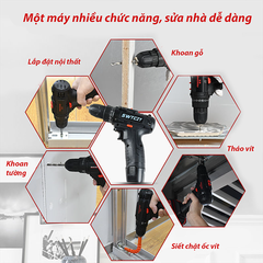 Máy khoan pin, bắt vít nhông kim loại ruột lõi đồng, có đảo chiều, đèn led