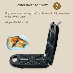 Máy nướng bánh mì sandwich, làm bánh hotdog waffle tam giác 8 bánh SOKANY