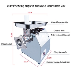 Máy đùn thịt, máy xay thịt cá công nghiệp 850W đa năng xay thịt nhồi xúc xích, lạp xưởng