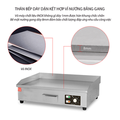 Bếp chiên rán mặt phẳng 3000W gia nhiệt kép, chống dính telfon siêu bền