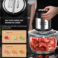 Máy xay thịt cối thủy tinh SOKANY 800W dung tích 2l xay thịt cá, rau củ đa năng