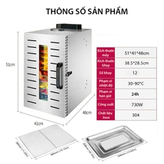 Máy sấy thực phẩm đa năng, sấy khô trái cây 12 tầng inox