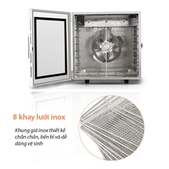 Máy sấy hoa quả thực phẩm 8 khay inox, sấy khô dẻo trái cây tiên lợi