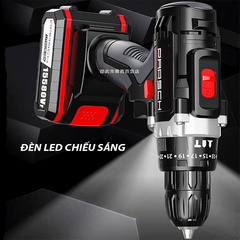 Máy vặn ốc vít, máy khoan pin động cơ lõi đồng, 2 cấp độ có đèn led chiếu sáng