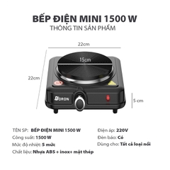 Bếp điện mini đa năng DORON 1500W chống quá nhiệt, an toàn cho mọi gia đình