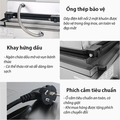 Máy nướng bánh mì sandwich, hotdog waffle 2200W làm nóng nhanh, an toàn, dễ sử dụng
