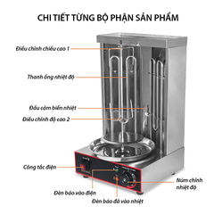 Máy nướng thịt gà vịt, bánh mì doner kebab đôi dùng điện xoay tự động