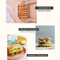 Máy kẹp nướng bánh Sandwich/Waffle BEAR DBC-P06N2 khuôn chống dính Teflon cao cấp