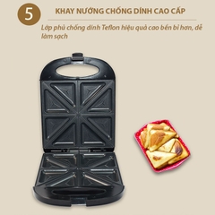 Máy nướng bánh mì sandwich, làm bánh hotdog waffle tam giác 8 bánh SOKANY