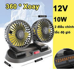 Quạt đôi mini, quạt xe ô tô 10W xoay 360 tiện ích trên xe hơi có bảng số điện thoại