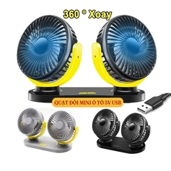 Quạt ô tô đôi mini cắm nguồn USB đa năng xoay 360 độ dùng trên ô tô và gia đình