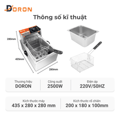 Bếp chiên nhúng điện 6L đơn DORON 2500W nhiệt độ cao, sôi cực nhanh