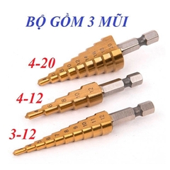 Bộ 3 mũi khoan tháp tầng bước titanium 4 - 20mm khoan sắt , tôn