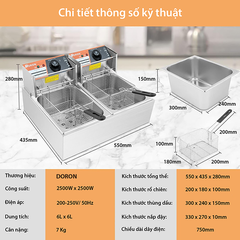 Bếp chiên nhúng đôi DORON 5000W hệ thống gia nhiệt kép nóng nhanh, sôi mạnh