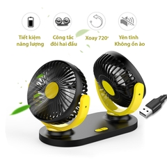 Quạt ô tô đôi mini cắm nguồn USB đa năng xoay 360 độ dùng trên ô tô và gia đình