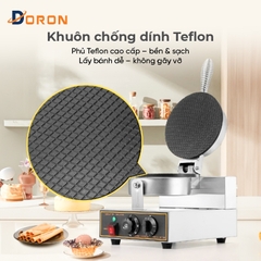 Máy làm bánh ốc quế công nghiệp DORON_130,1200W điều chỉnh 50 - 250 độ, làm nóng nhanh