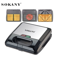 Máy kẹp nướng bánh mì, làm bánh waffle 3 khuôn SOKANY SK-303 750W