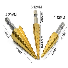 Bộ 3 mũi khoan tháp tầng bước titanium 4 - 20mm khoan sắt , tôn
