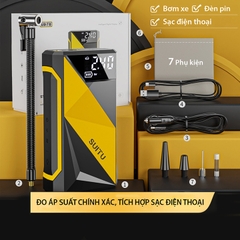 Bơm lốp ô tô tự động SUITU 60W đa năng bơm lốp, đèn chiếu sáng, sạc dự phòng [ BH_ 6 Tháng]