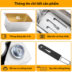 Bếp rán điện, bếp chiên nhúng 4 lít DORON 2000W nhiệt độ cao, sôi cực nhanh