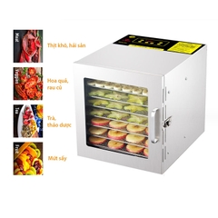 Máy sấy hoa quả thực phẩm 8 khay inox, sấy khô dẻo trái cây tiên lợi