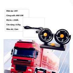 Quạt đôi ô tô 10W cắm tẩu 24v xoay 360 độ cho xe tải, xe công