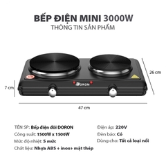 Bếp điện mini đa năng DORON 3000W 5 mức điều chỉnh nhiệt, nóng nhanh giữ nhiệt lâu