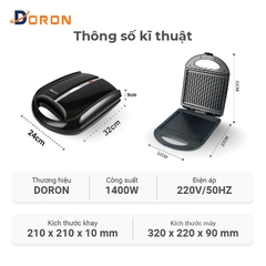 Máy kẹp nướng bánh mì hotdog đôi DORON_ 162  1400W nướng thịt, chiên trứng