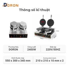 Máy làm bánh ốc quế công nghiệp đôi DORON_131 2400W kiểm soát nhiệt độ chính xác, bánh thơm ngon