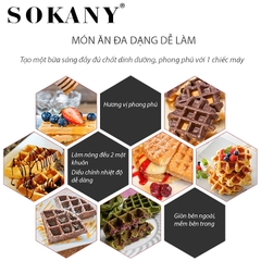 Máy làm bánh waffle đôi SOKANY 1000W làm nóng nhanh chín đều 2 mặt khuôn