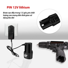 Máy khoan pin, bắt vít nhông kim loại ruột lõi đồng, có đảo chiều, đèn led