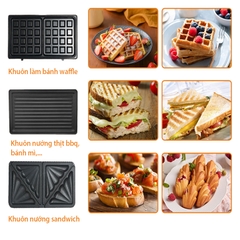 Máy làm bánh đa năng SOKANY 1000W 3 trong 1 nướng bánh mì, bánh waffle, nướng thịt