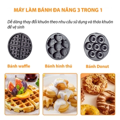 Máy làm bánh đa năng SOKANY 600W 3 in 1 nướng làm hình thú, waffle, donut