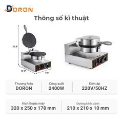 Máy làm bánh ốc quế công nghiệp DORON_130,1200W điều chỉnh 50 - 250 độ, làm nóng nhanh