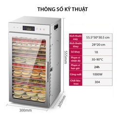Máy sấy hoa quả, thực phẩm đa năng 18 khay inox sấy 360 độ