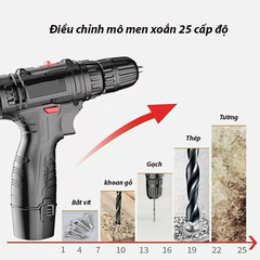 Máy khoan pin, bắt vít nhông kim loại ruột lõi đồng, có đảo chiều, đèn led
