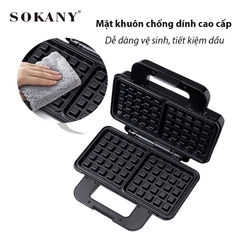 Máy làm bánh waffle đôi SOKANY 1000W làm nóng nhanh chín đều 2 mặt khuôn