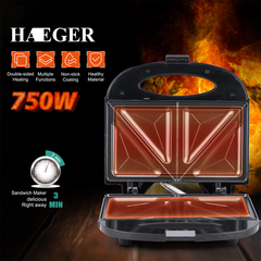 Máy nướng bánh mì sandwich HAEGER RAF 750W làm bánh hotdog waffle
